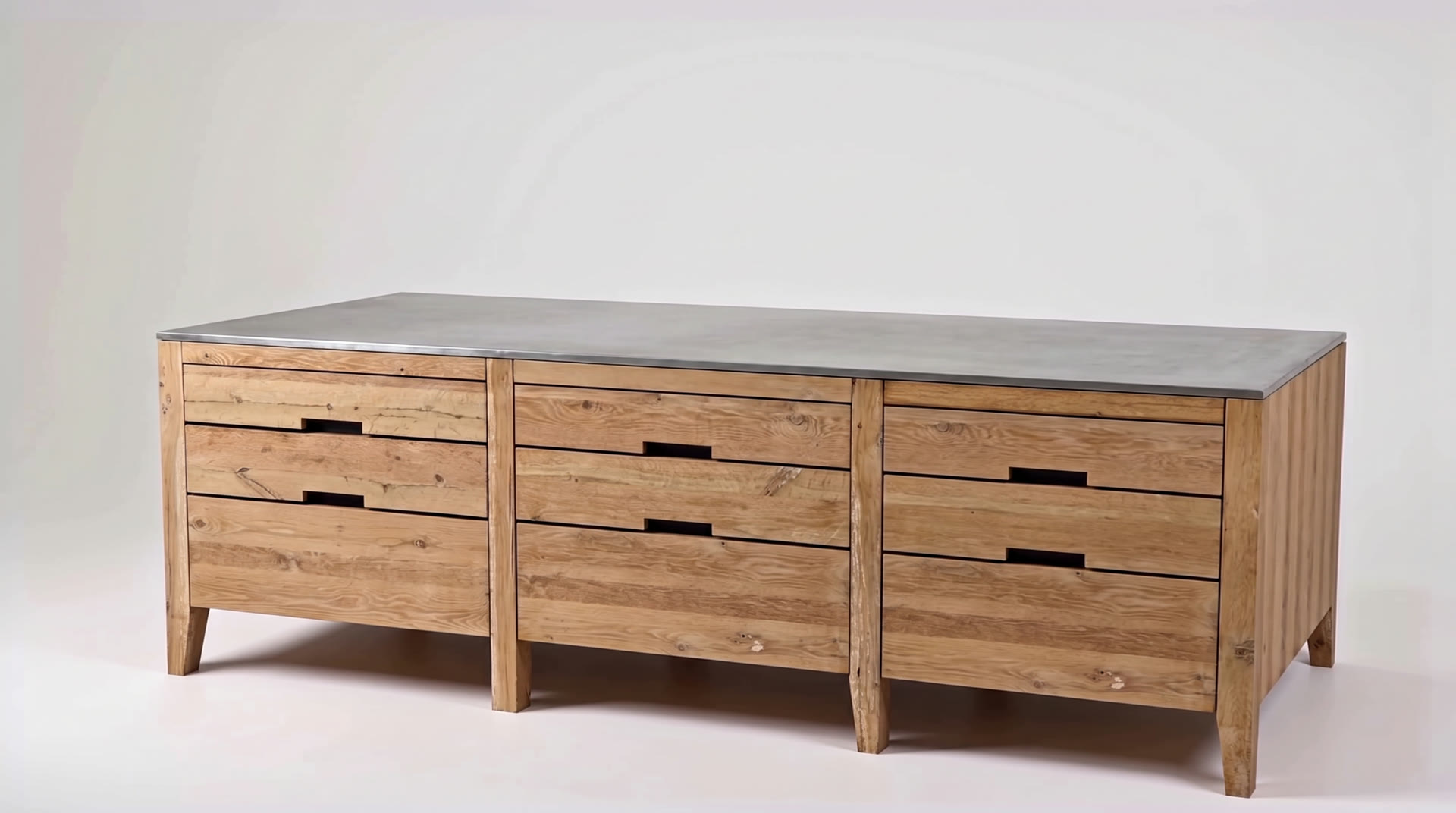 Food Bench with brushed zinc worktop